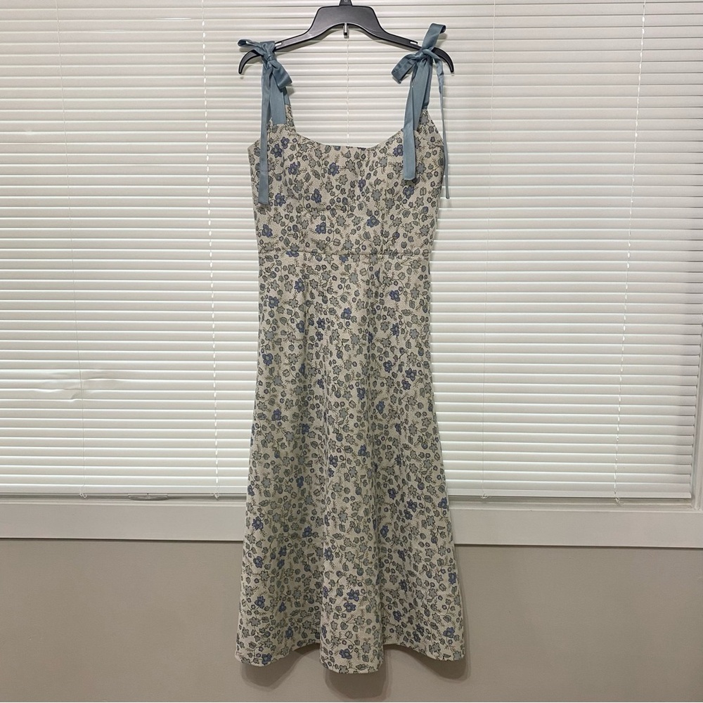 Markarian Blue Floral Brocade Midi Dress